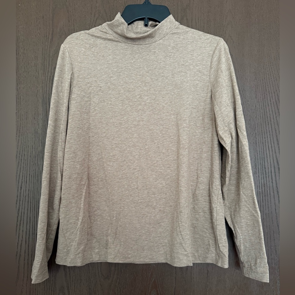 Lafayette 148 New York Mock Neck Long Sleeve Top – Taupe size Large